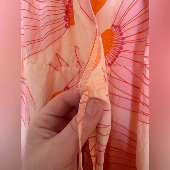 Kate Spade Falling Flower Wrap Midi Dress Pink Orange Puff Sleeve Size 4 - Picture 10 of 16